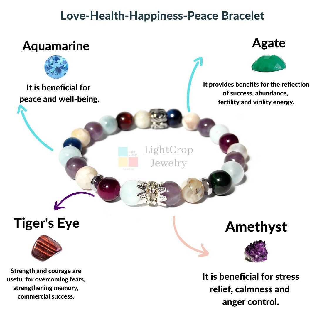 Love-happiness-peace Bracelet Aquamarine Bracelet Amethyst - Etsy