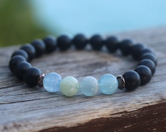 Shungite bracelet, shungite jewelry, Aquamarine bracelet, shungite, gemstone bracelet, birthday gift for him, mens bracelet