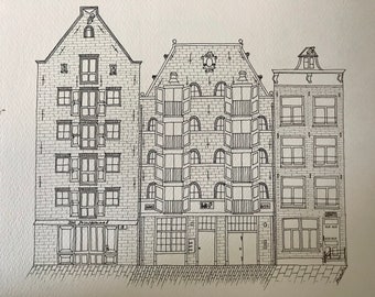 Custom Pen & Ink Drawing (triple building)