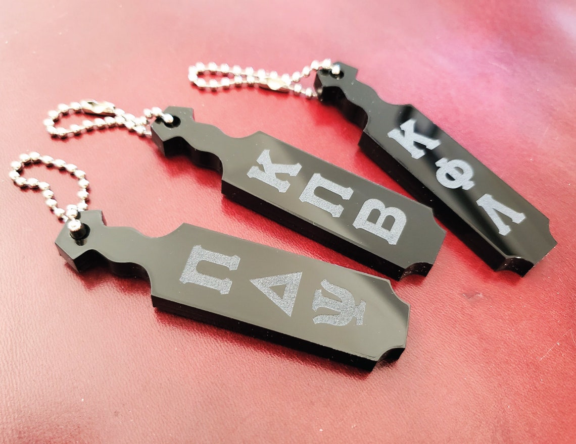 Personalized Black Acrylic Greek Paddle Keychain 3 Inch Etsy