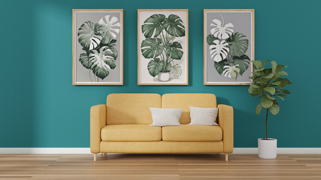 View of Bohemian Minimalist Monstera Wall Decor, Botanical Home Decor Digital ...