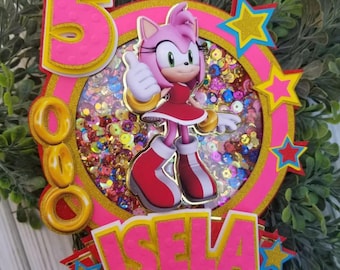 Amy Rose Cake Topper | Sonic Character Cake Topper | Girl Birthday Cake Topper | Shaker Cake Topper