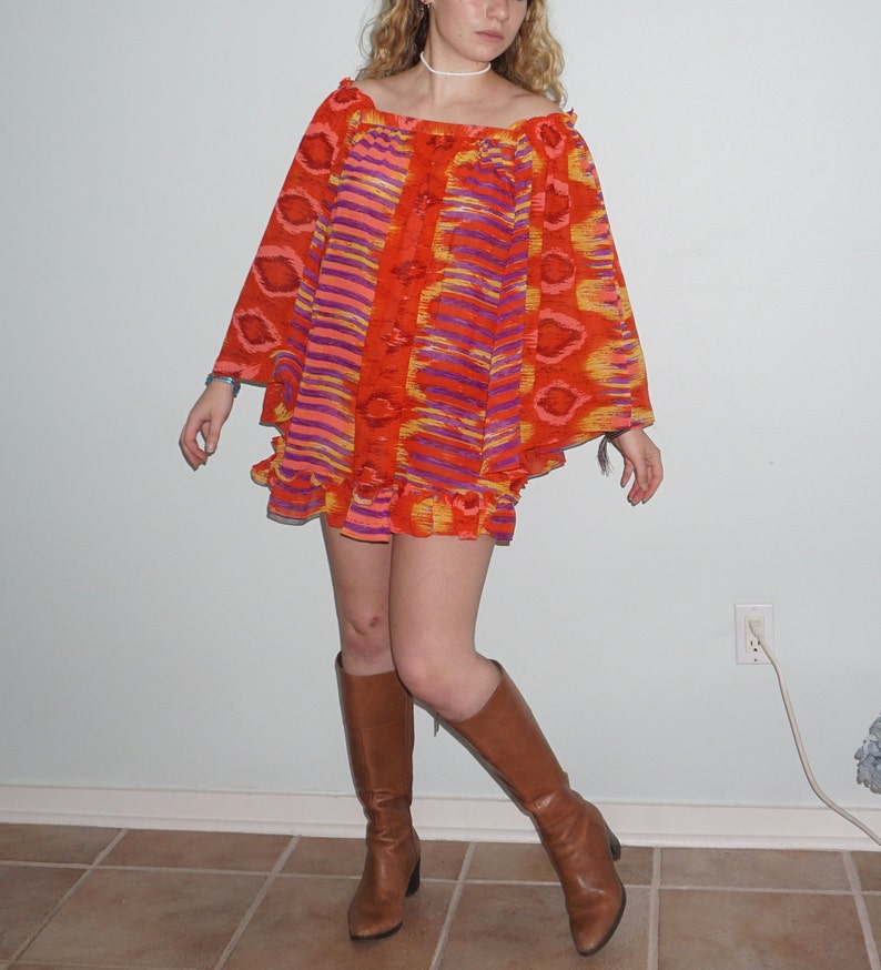 Colorful Late 60s Inspired Baby Doll Mini Dress