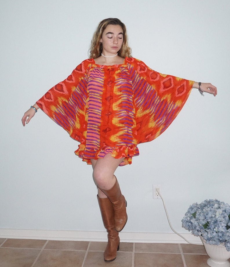 Colorful Late 60s Inspired Baby Doll Mini Dress