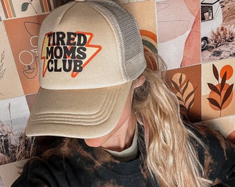 Tired Moms Club Trucker Hat, Trendy Mama Hat, Aesthetic Mom Gift, Gift for Mom, Mother's Day Gift for Mom, New Mom Gift, Baby Shower Gift