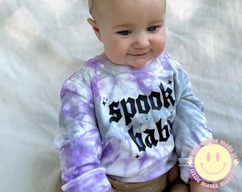 Ghoulishly Cute Halloween Sweatshirt for Babies, Toddlers, and Youth - Spooky Babe Tie Dye Design | Girly Halloween T-shirt | Family Shirts