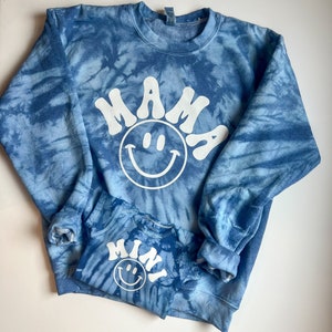 Matching Mama and Mini Sweatshirts, Mama Sweatshirt, Mother Daughter Shirts, Best Gifts for Moms, Matching Mommy & Me Sweaters, Baby Shower BLUE TIE-DYE