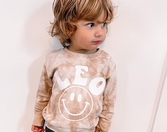 Custom Tie-Dye Kids Shirt, Retro Happy Face Personalized Name Tee, Easter Basket Stuffer for  Kids, Matching Sibling Shirts