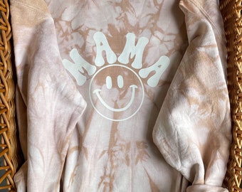 Retro Mama Sweatshirt: Tie Dye Happy Face Boho Crewneck