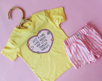 Funny Toddler Girl Snack T-Shirt, Butter Yellow Tee