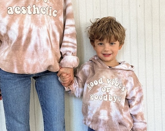 Good Vibes Toddler Sweatshirt: Neutral Tie-Dye, Retro Font