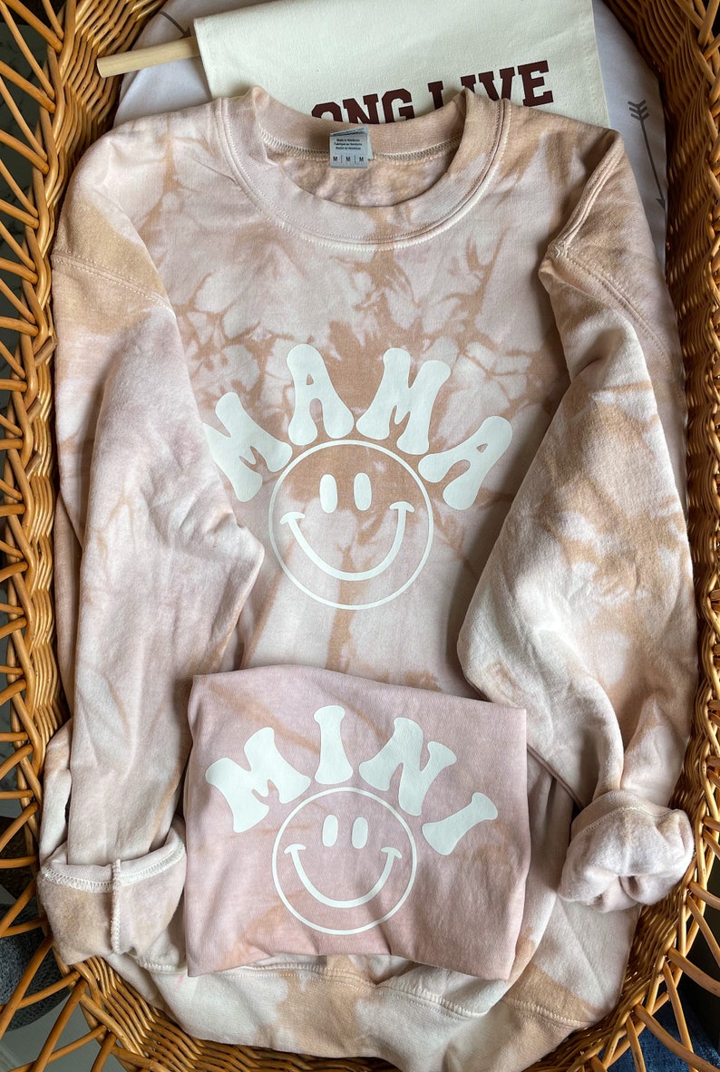 Matching Mama and Mini Sweatshirts, Mama Sweatshirt, Mother Daughter Shirts, Best Gifts for Moms, Matching Mommy & Me Sweaters, Baby Shower TAN TIE-DYE