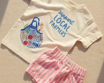 Support Local-T-shirt voor kinderen: Retro Fruit & Veggie Market-afbeelding