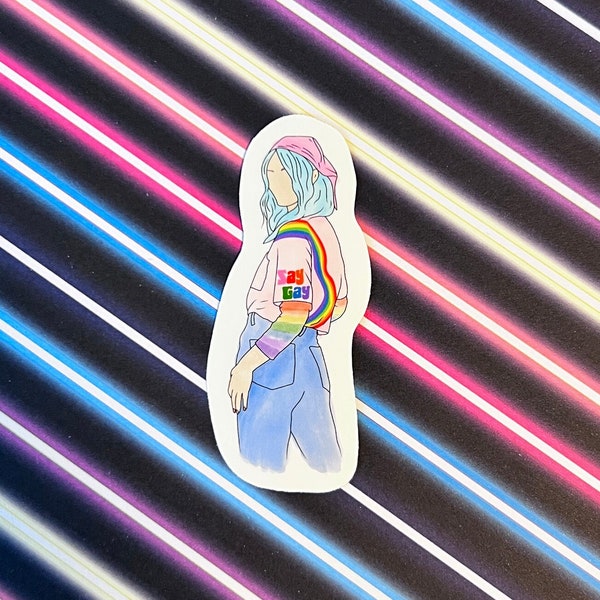 Girl wearing Pride clothes sticker 3 options | vinyl sticker | LGBTQAI | LGBTQ | Say Gay | original drawing | doodle stickers |