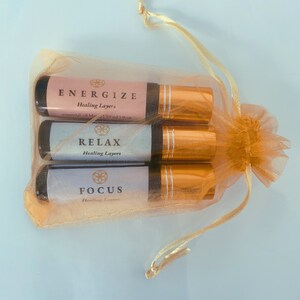 3 Pack of Essential oil Hemp Roller Blends: Energize, Relax, and Focus