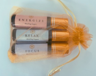 3 Pack of Essential oil Hemp Roller Blends: Energize, Relax, and Focus