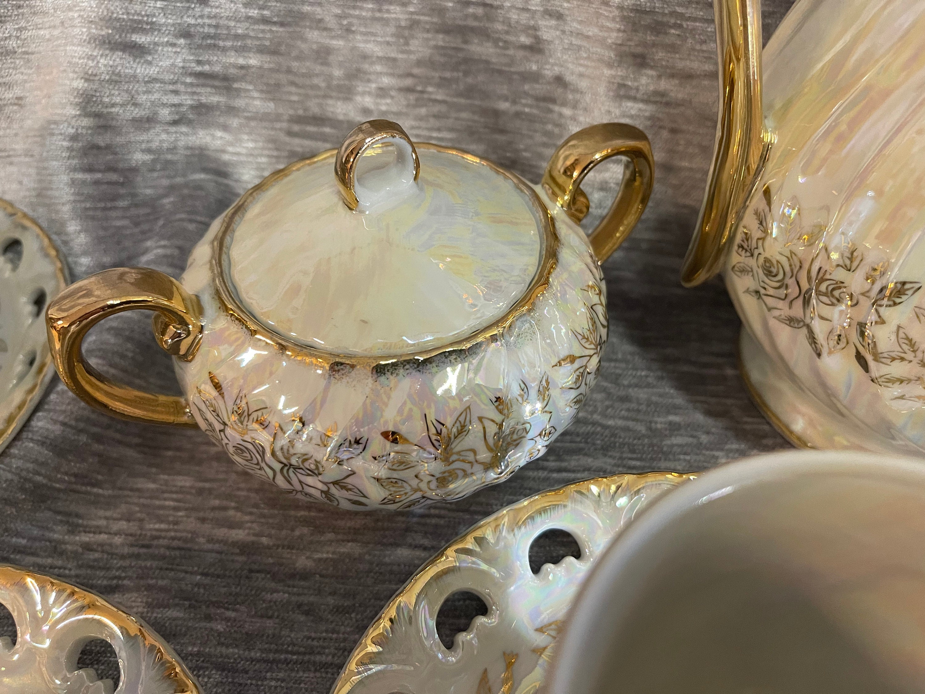 Kudo Toki Fancy China Opalescent Lusterware Tea Set 130 Etsy