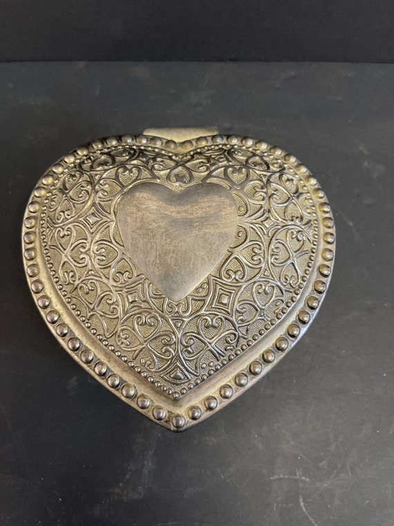 Antique Silver Plated Heart Jewelry Box