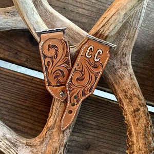 Tooled Leather Apple Watch Band | Customizable initials or brand | Unisex