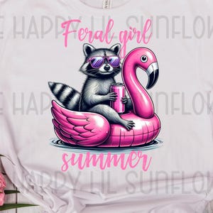 Feral Girl Summer Raccoon on Floatie PNG (Digital Download)