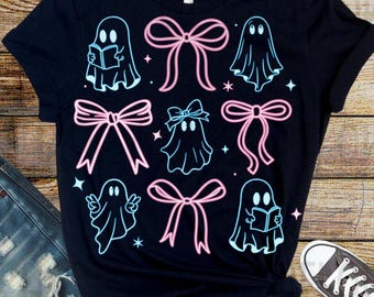 Neon Geist und Bögen SVG, niedliches Halloween-Shirt Design (PNG)