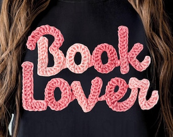 Book Lover Faux Yarn Crochet PNG, Reader Sublimation Design