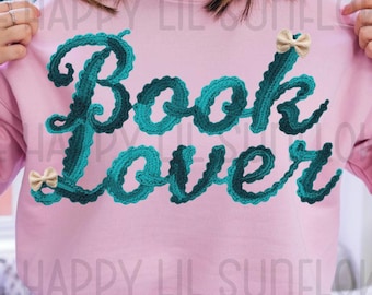 Book Lover Faux Yarn Crochet PNG, Reader Sublimation Design
