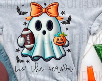 Gestickter Halloween-Geist mit Football PNG, Herbst Kokette
