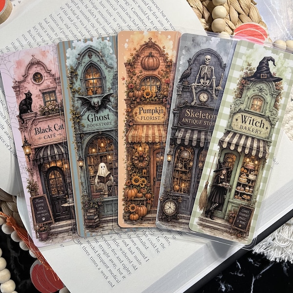 Halloween Inspired Storefront Bookmarks, Spooky Season, Girly Bookish Gift, Fall, Book Lover
