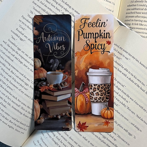 Fall Bookmarks, Autumn Vibes Bookmark, Pumpkin Spice Coffee Bookmark, Cozy Reading Gift, Laminated Bookmarks, Fall Book Lover Gift