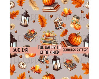 Fall Books Seamless Pattern PNG, Cozy Reader Fabric Design (300 DPI)