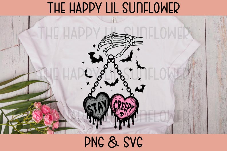 Dripping Hearts Stay Creepy PNG and SVG, Dripping Hearts Png, Halloween Png, Fall PNG, Stay Creepy With Skeleton Hand Png