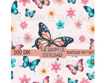 Schmetterling Blumenmuster PNG, 300 DPI Stoffdesign