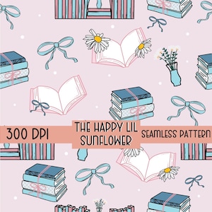 Coquette Books Daisies Seamless Pattern PNG, handritad upprepande yttygdesign