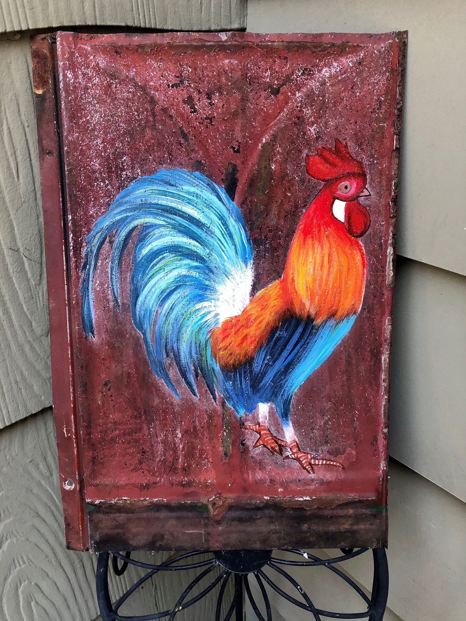 Rooster on Red Tin Etsy