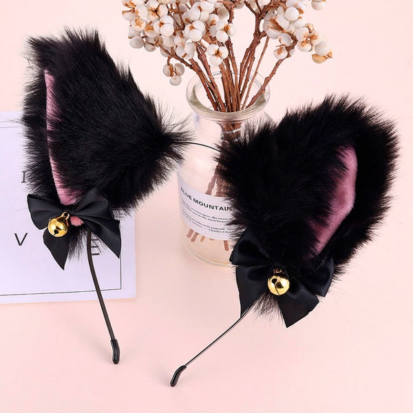 Headband with cat ears, cute ears headdress, cosplay decoration, women's banquet headdress, anime style hair clip.