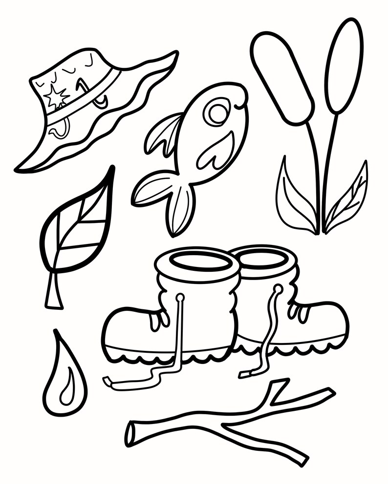 Printable Kids Coloring Pages Outdoors Fishing Theme Etsy