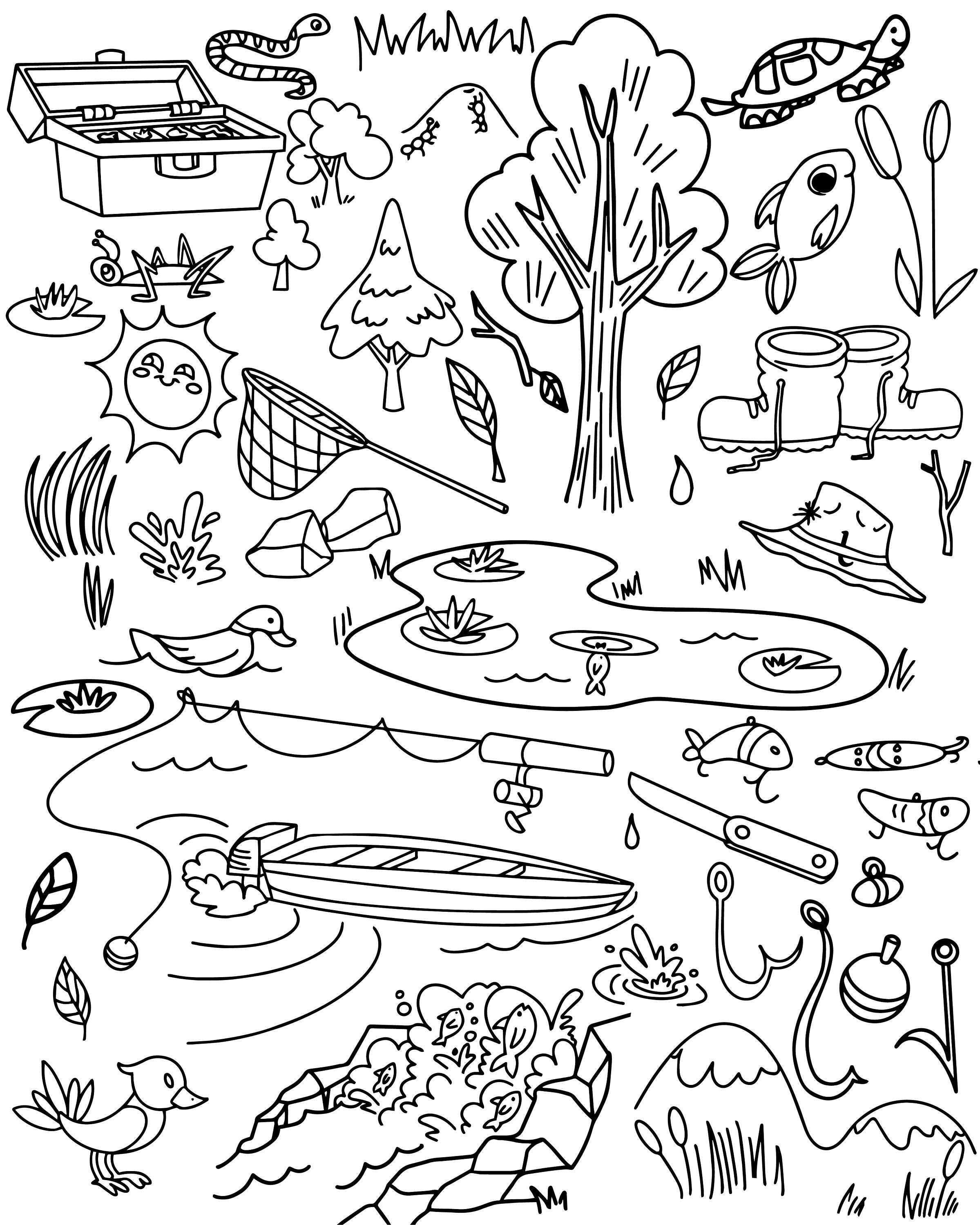 Printable Kids Coloring Pages Outdoors Fishing Theme - Etsy