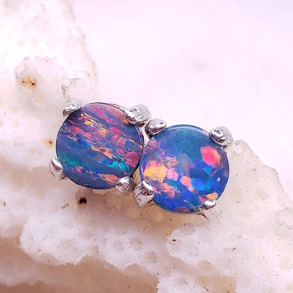 Australian Opal Earring Recycled Sterling Silver - Handmade In Canada - Unique Jewelry Gift For Her - October Birthstone Opal Jewelry