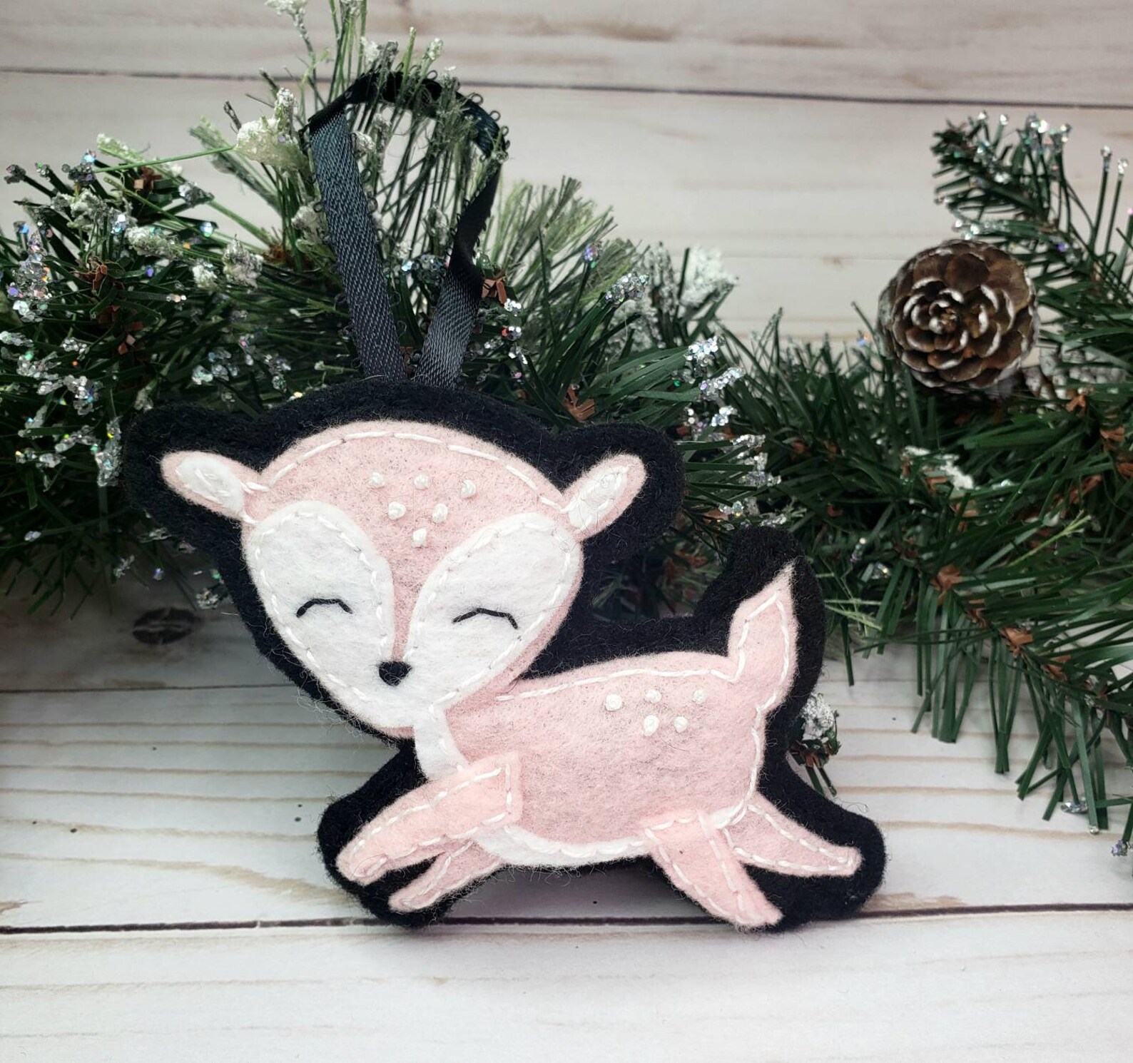 Pink Baby Deer Ornament Felt Ornaments Deer Christmas Etsy