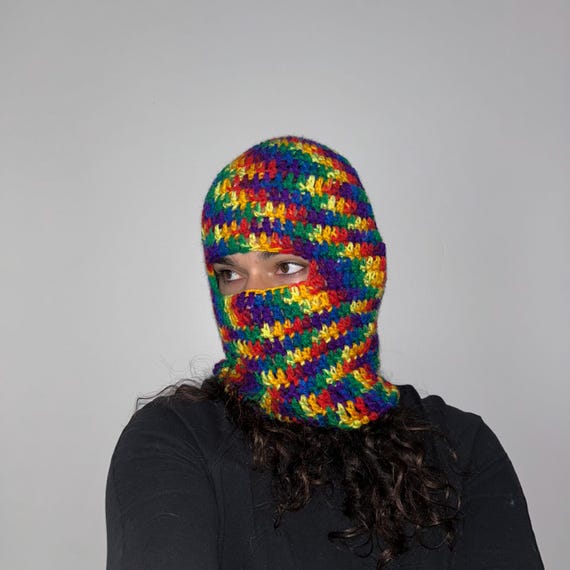 Neon Rainbow Pride Crochet Face Ski Mask Balaclava Hat Funky  display picture 3