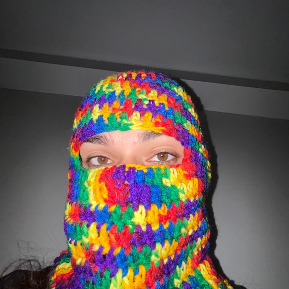 Neon Rainbow Pride Crochet Face Ski Mask Balaclava Hat Funky  display picture 1