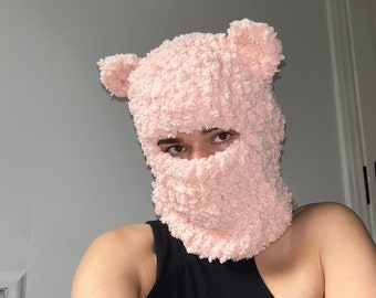 Ours en peluche beary mignon Crochet cagoule masque de ski chapeau d'hiver rave chapeau de vacances hommes ou femmes doux kawaii furries furry