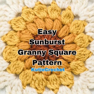 USA instructions- easy for intermediate skill Sunburst Granny Square Pattern, directions, diy, simple, do it yourself