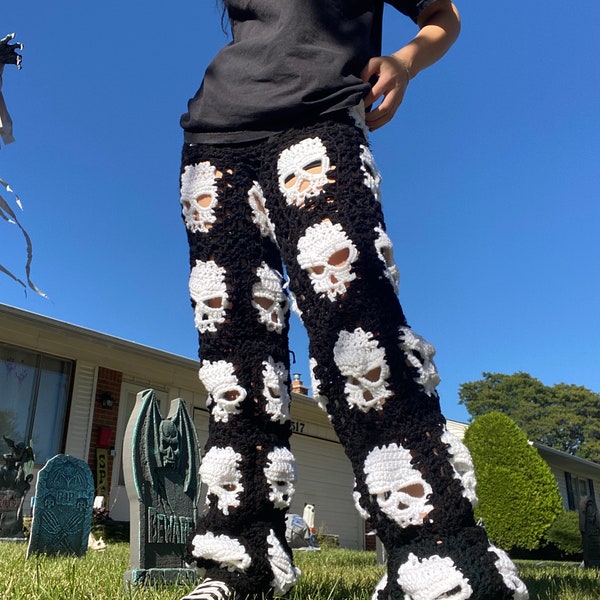Check measurements, womens small. Crochet granny square pinterest skull wide legs  pants hippie psychedelic pants trendy pants