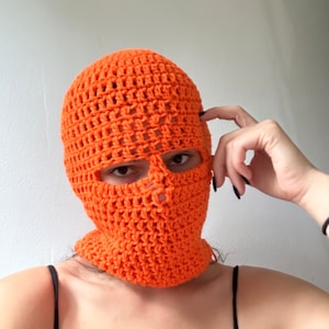 Orange  crazy crochet face ski mask balaclava hat Funky vibe abstract psycho psychedelic