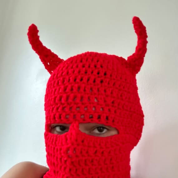 Red Devil Horns Crochet Ski Mask - Halloween Costume - Etsy display picture 1