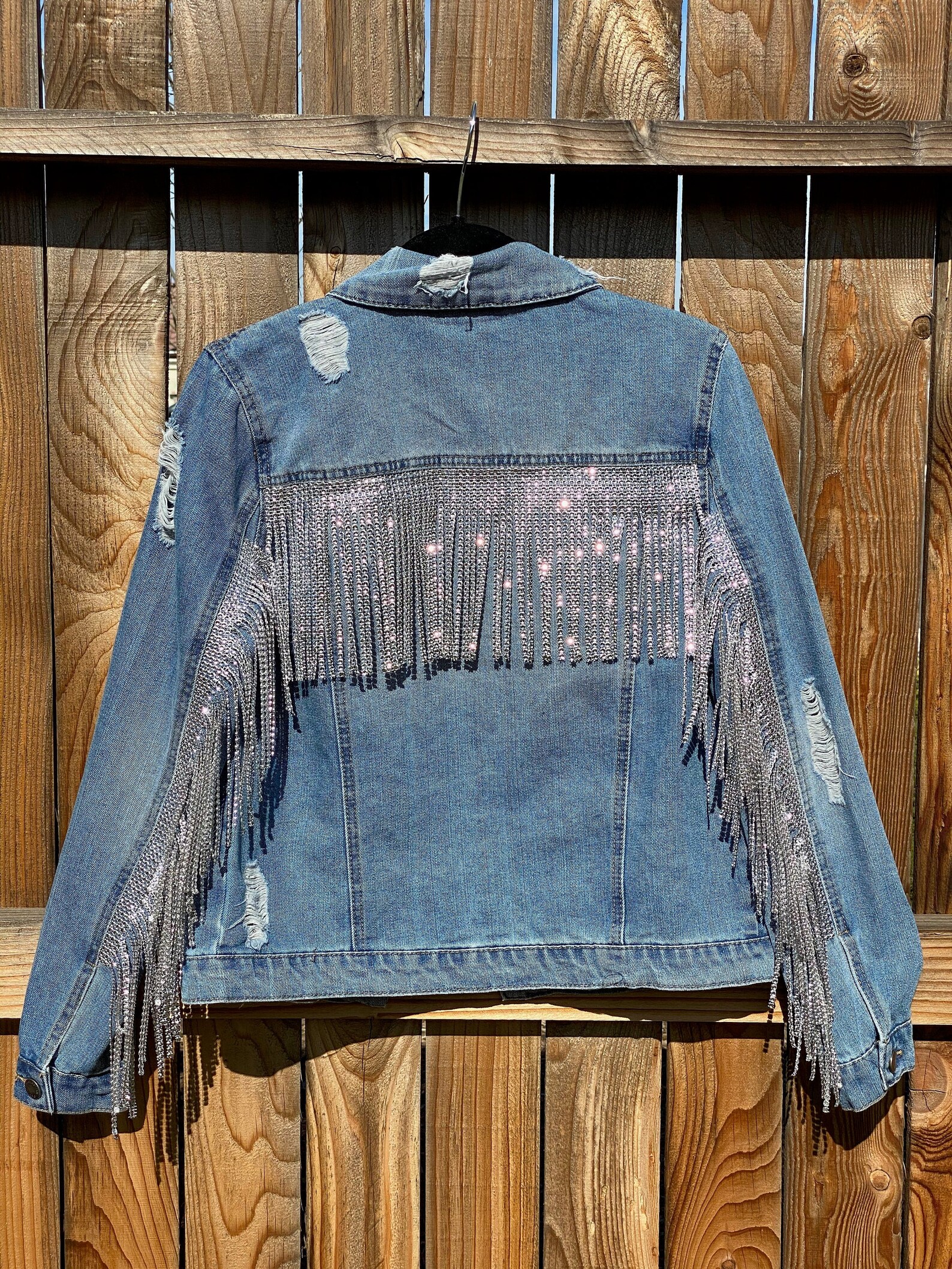 Distressed Rhinestone Fringe Jacket Etsy