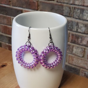 Fun Purple Stretchy Plastic Coil Wire Dangle Earrings
