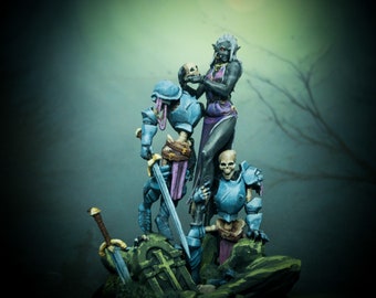 Miniatura Necromante Elfo Negro Pintada à Mão - Estatueta de Mesa D&D RPG
